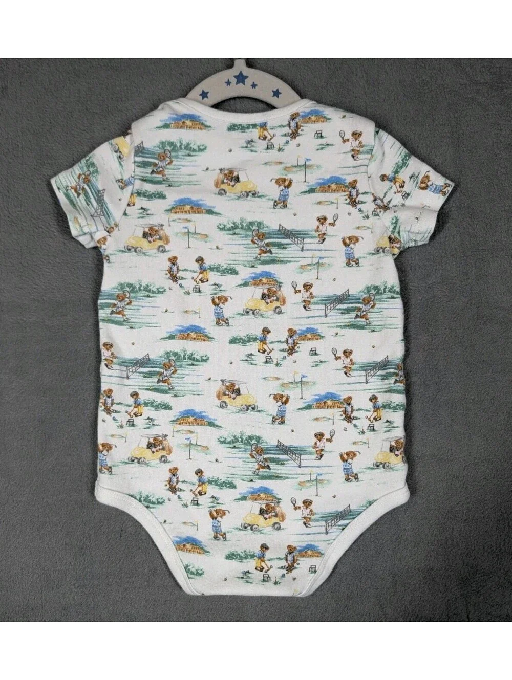 Polo Ralph Lauren Boys 24M Blue Gray Camo Polo Bear Hoodie Bodysuit 3pcs Lot